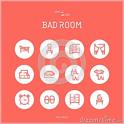 Line colorfuul icons set collection of bad room. Stock Photo