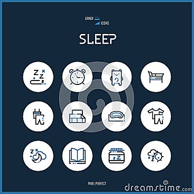 Line colorfuul icons set collection of sleeping signs for design. Vector Illustration