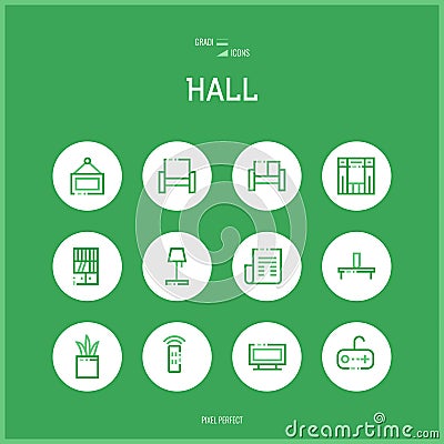 Line colorfuul icons set of hall and Home room Vector Illustration