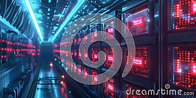 A line of computer cases, alternating between red and black, neatly arranged in a row Stock Photo