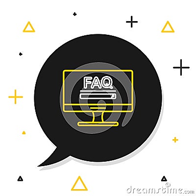 Line Computer monitor with text FAQ information icon isolated on white background. Frequently asked questions. Colorful Vector Illustration