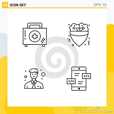 4 Line concept for Websites Mobile and Apps aid, business, first, food, office Vector Illustration