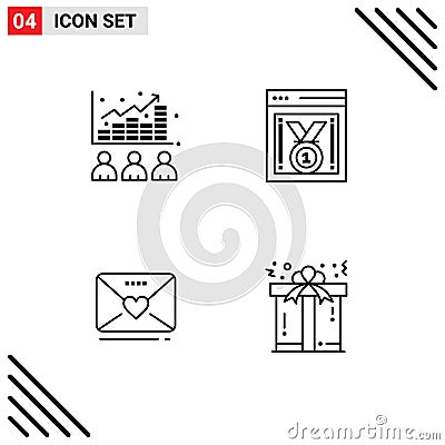 4 Line concept for Websites Mobile and Apps broker, sms, market, web performance, weddind Vector Illustration