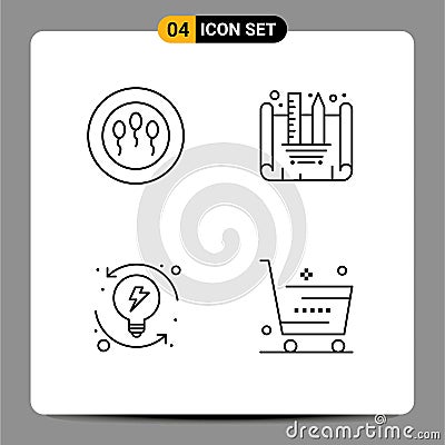 4 Line concept for Websites Mobile and Apps sperms, system, blueprint designing, development, ecommerce Vector Illustration