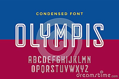 Line condensed alphabet and font. Condensed thin uppercase outline letters Vector Illustration