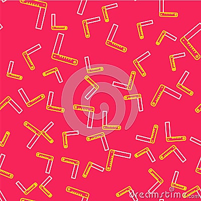 Line Corner ruler icon isolated seamless pattern on red background. Setsquare, angle ruler, carpentry, measuring utensil Vector Illustration