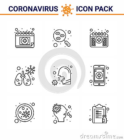Corona virus disease 9 Line icon pack suck as covid, virus, test, infedted, time Vector Illustration