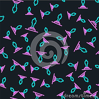 Line 3D printer model icon isolated seamless pattern on black background. 3d printing. Vector Stock Photo