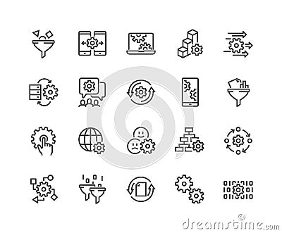 Line Data Processing Icons Vector Illustration