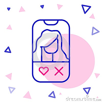 Line Dating app online mobile concept icon isolated on white background. Female male profile flat design. Couple match for Stock Photo