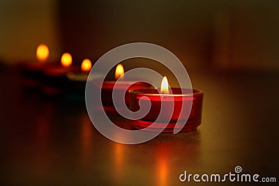 A line of decorative Indian Diwali lamps Stock Photo