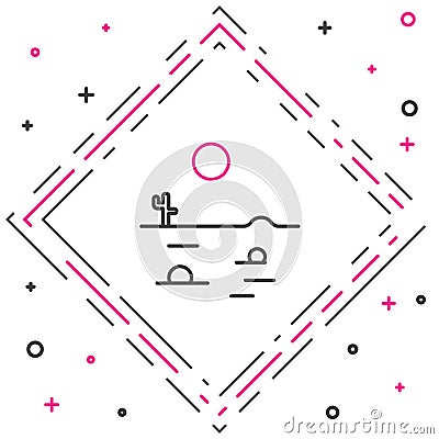 Line Desert landscape with cactus icon isolated on white background. Colorful outline concept. Vector Illustration Vector Illustration