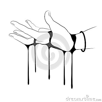 Line design tattoo Blood flowing out of hand. simple minimal style inspired art. Cartoon Illustration