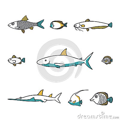 Line design vector fish icon set. Vector Illustration