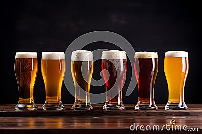 A line of different variety of beer and glasses Stock Photo