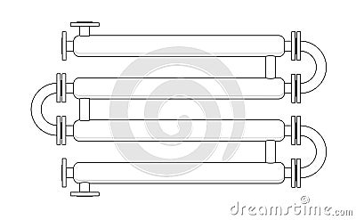 Line Double Pipe Heat Exchanger. Apparatus for chemical processing. Pipe-in-pipe structure heat exchanger Vector Illustration