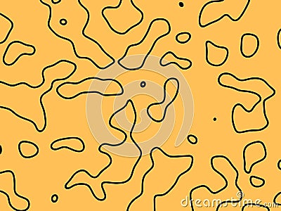 Line drawing of abstract forms and shapes. Black sketch one line hand drawn illustration isolated on yellow background. Vector Illustration