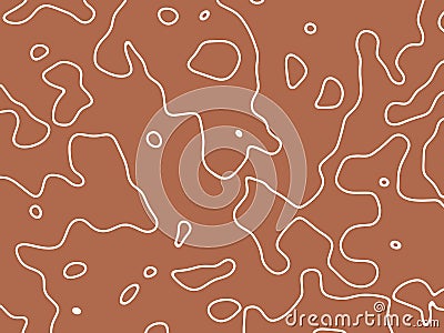 Line drawing of abstract forms and shapes. White sketch one line hand drawn illustration isolated on trendy terracotta background. Vector Illustration