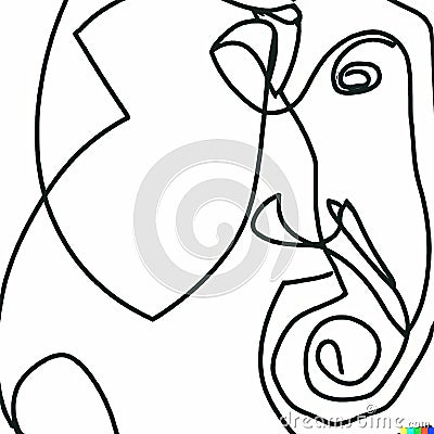 Line drawing of African savannah elephant - generative AI Stock Photo