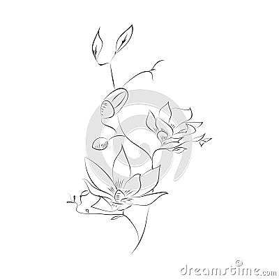 Line Drawing Botanical Wreath. Herbs and florals 04 Vector Illustration