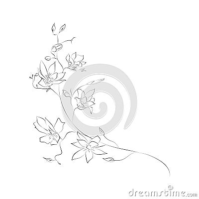 Line Drawing Botanical Wreath. Herbs and florals 07 Stock Photo