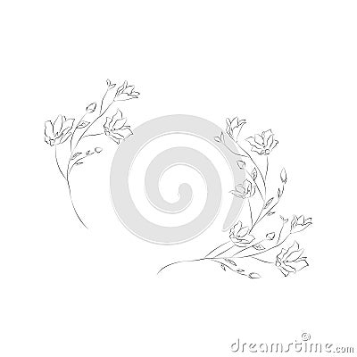 Line Drawing Botanical Wreath. Herbs and florals 14 Vector Illustration