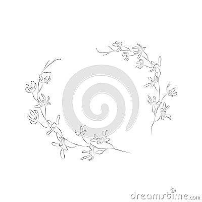 Line Drawing Botanical Wreath. Herbs and florals 19 Vector Illustration