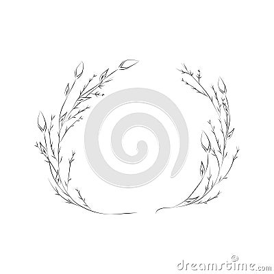 Line Drawing Botanical Wreath. Herbs and florals 20 Vector Illustration