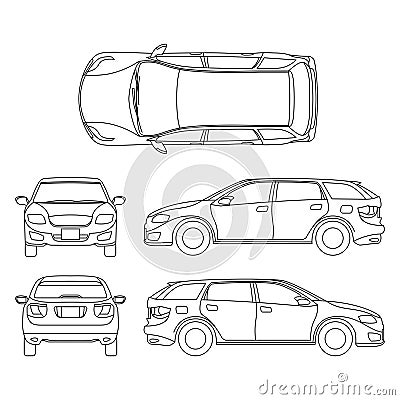 Line drawing of car white vehicle, vector computer art Vector Illustration