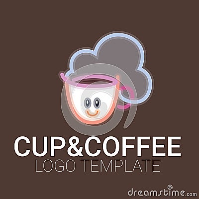 Line drawing of cup of coffee with smile Vector Illustration