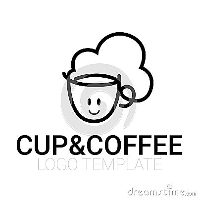 Line drawing of cup of coffee with smile Vector Illustration