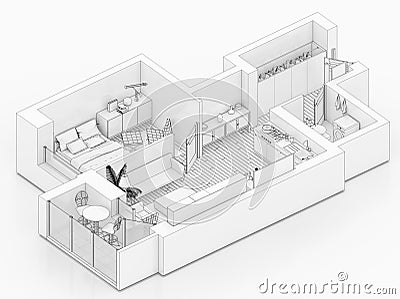 Line drawing floor plan on a white background Stock Photo