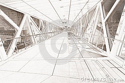 Line drawing rendering of a walkway Cartoon Illustration