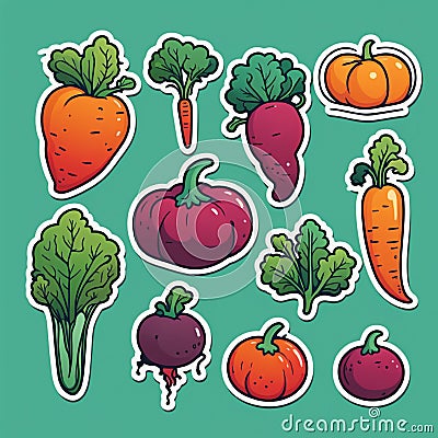 Line drawings of various types of vegetables and fruits Stock Photo