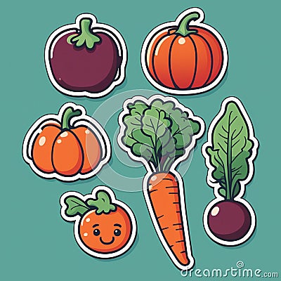 Line drawings of various types of vegetables and fruits Stock Photo