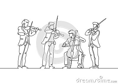 line drawn musical quartet violin musicians Vector Illustration