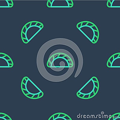 Line Dumpling icon isolated seamless pattern on blue background. Traditional chinese dish. Vector Stock Photo