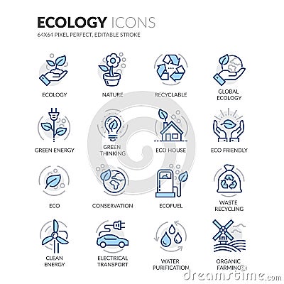 Line Ecology Icons Vector Illustration