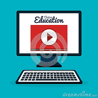 On line education with desktop computer Vector Illustration