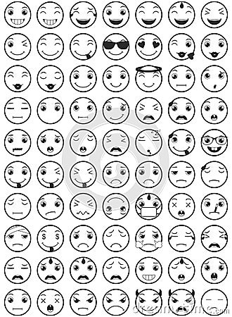 Line Emoticons / Emoji Vector Set Vector Illustration