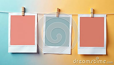 Line of empty polaroid frames, clean background, ready for image insertion , empty, background Cartoon Illustration