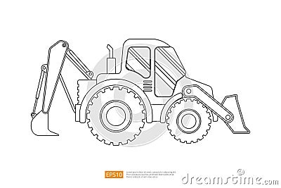 Line end loader vehicle flat. bulldozer quarry machine. stone wheel yellow digger. backhoe front loader truck. work tractor Vector Illustration