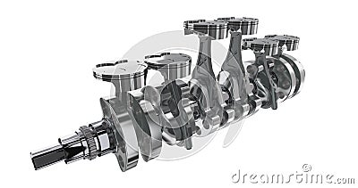 6 in line engine. 3D render Stock Photo