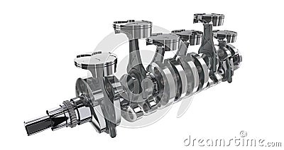 6 in line engine. 3D render Stock Photo