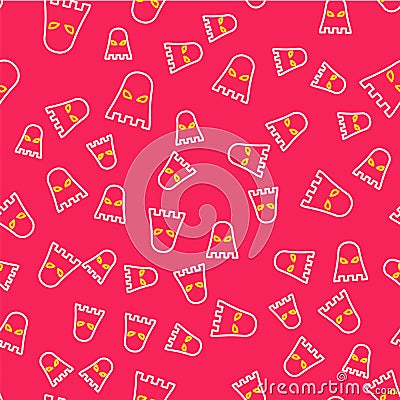 Line Executioner mask icon isolated seamless pattern on red background. Hangman, torturer, executor, tormentor, butcher Vector Illustration