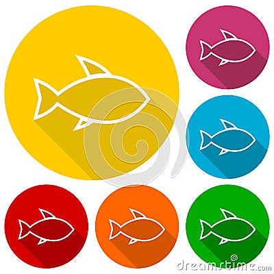 Line Fish icons set with long shadow Vector Illustration