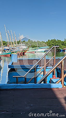 line of fishing boats resting Stock Photo