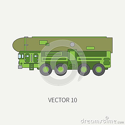 Line flat color vector icon armored reactive systems of salvo army truck. Military vehicle. Cartoon vintage style Vector Illustration