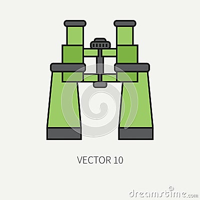 Line flat color vector military icon army binoculars. Army equipment and weapons. Cartoon style. Assault. Soldiers Vector Illustration