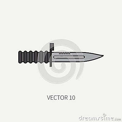 Line flat color vector military icon - bayonet knife. Army equipment and weapons. Cartoon style. Assault. Soldiers Vector Illustration